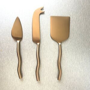 ASOKE LIVING Louzon Wave Cheese Knife Set Of 3 Bronze Color Gift  NEW IN BOX
